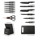 16 Pieces Kitchen Knife Block Set With Cutting Board, German Stainless Steel Knife Set With Sharpener, Dishwasher Safe, Anti-Slip Handle, 6 Steak Knives, Black