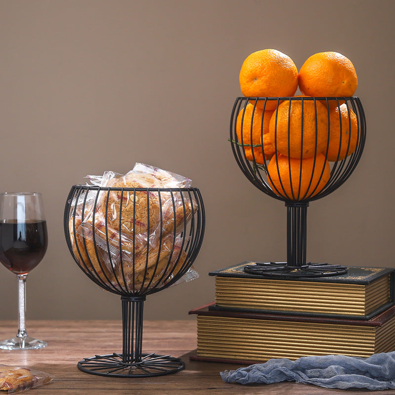 Geometric hollow wrought iron wine cup-shaped fruit basket