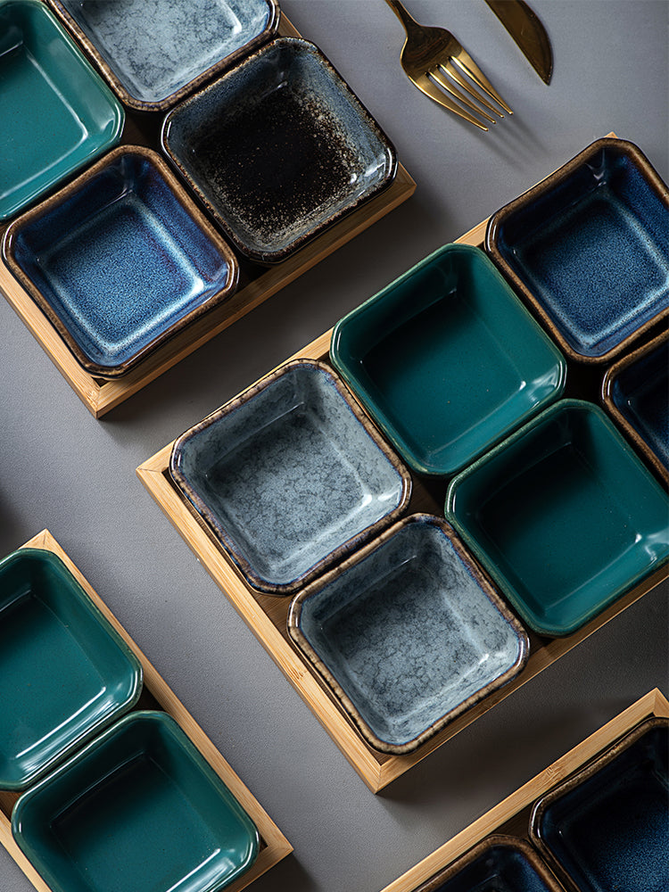 Japanese-style Tea Tray Ceramic Gridded Dried Fruit