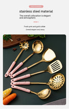 Light Luxury Kitchenware Cooking Seven-piece Ceramic Handle Stainless Steel Kitchen Supplies