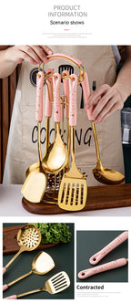 Light Luxury Kitchenware Cooking Seven-piece Ceramic Handle Stainless Steel Kitchen Supplies