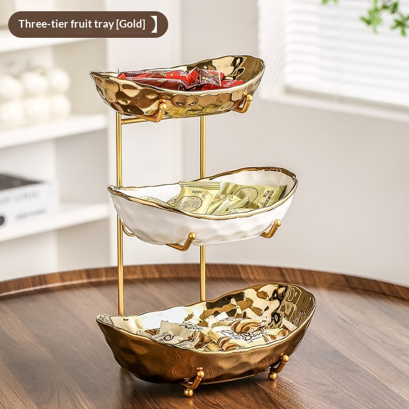 Household Multi-layer Light Luxury Ceramic Fruit Tray