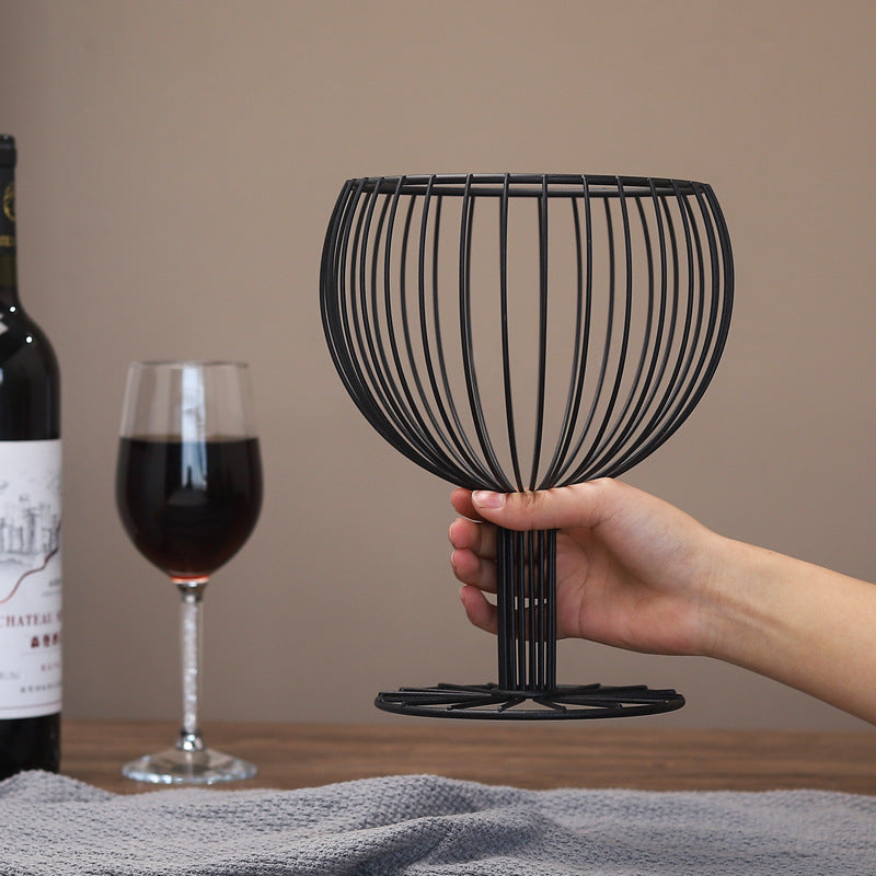 Geometric hollow wrought iron wine cup-shaped fruit basket