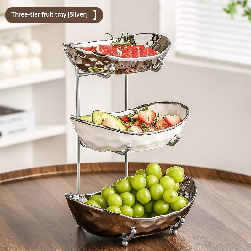 Household Multi-layer Light Luxury Ceramic Fruit Tray