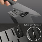 16 Pieces Kitchen Knife Block Set With Cutting Board, German Stainless Steel Knife Set With Sharpener, Dishwasher Safe, Anti-Slip Handle, 6 Steak Knives, Black