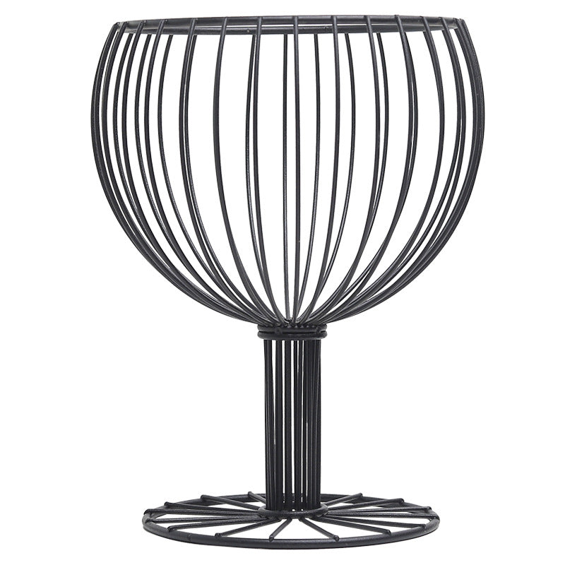 Geometric hollow wrought iron wine cup-shaped fruit basket