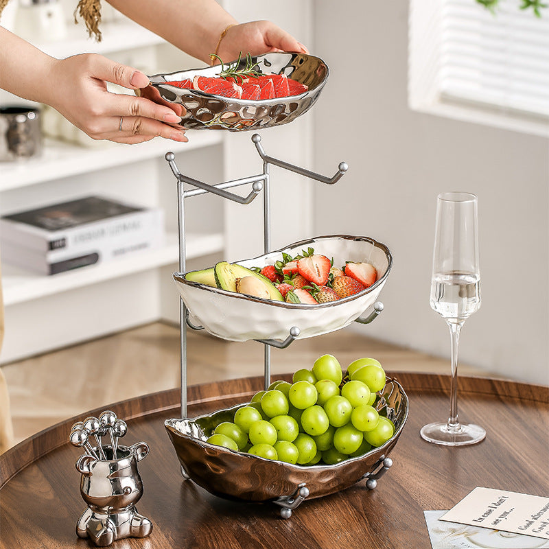 Household Multi-layer Light Luxury Ceramic Fruit Tray