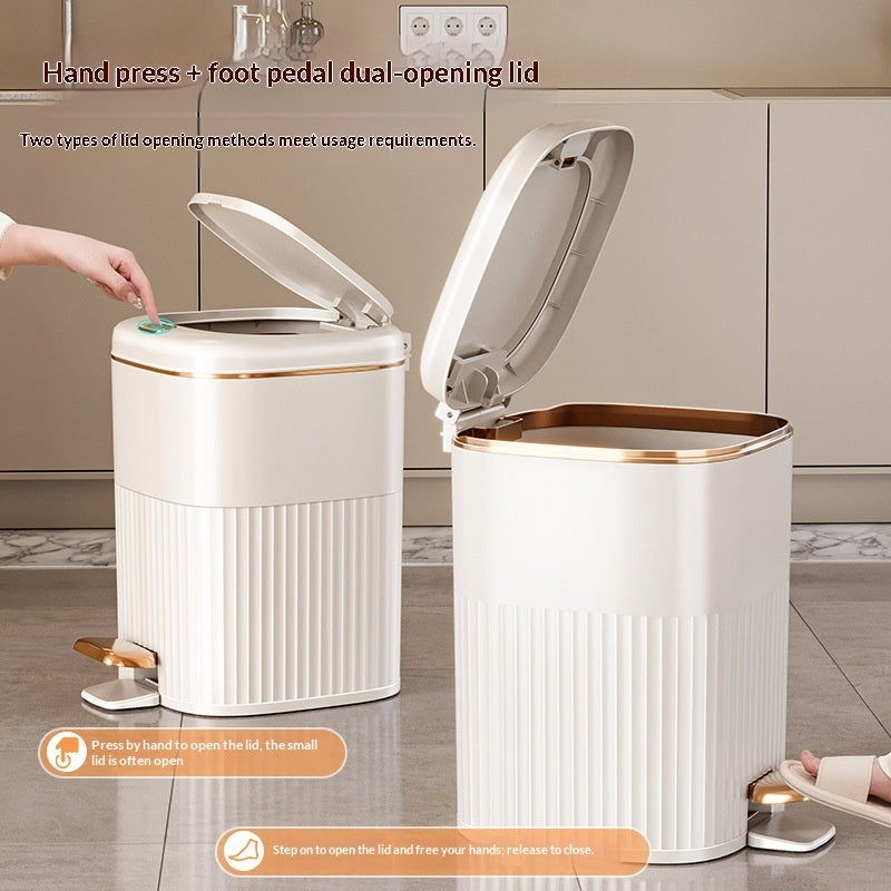 Foot-pedal Trash Can With Lid For Home Bathrooms