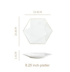 Nordic Minimalist Hexagonal Rhombus Drawing Gold Edge Ceramic Plate