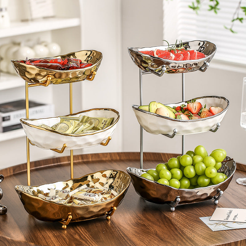 Household Multi-layer Light Luxury Ceramic Fruit Tray
