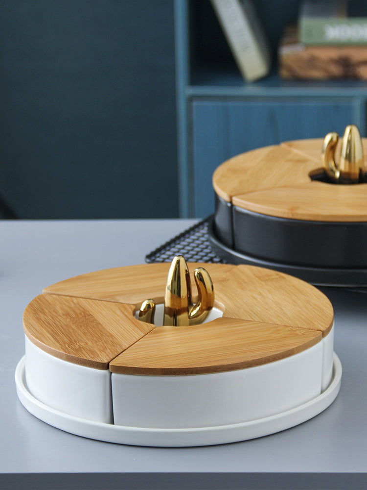 Modern Living Room Four Grids Dried Fruit Tray With Lid Ceramic Snack Storage Box