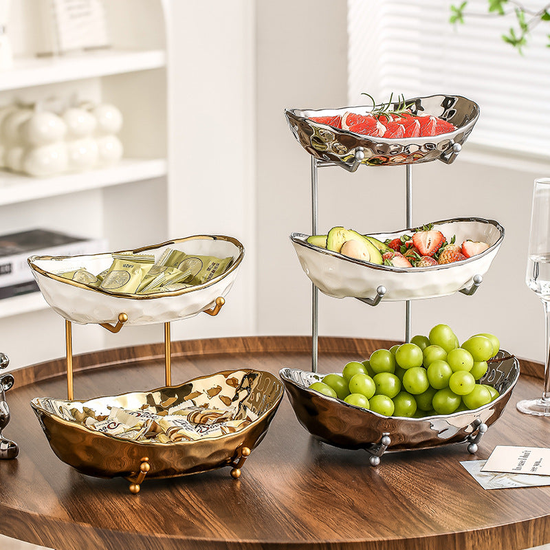 Household Multi-layer Light Luxury Ceramic Fruit Tray
