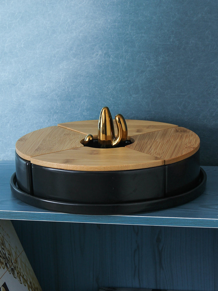 Modern Living Room Four Grids Dried Fruit Tray With Lid Ceramic Snack Storage Box